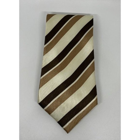 Karl Knox Mens Brown Neutral Striped Tie Mens Neckwear Handmade 100% Polyester - Picture 3 of 10